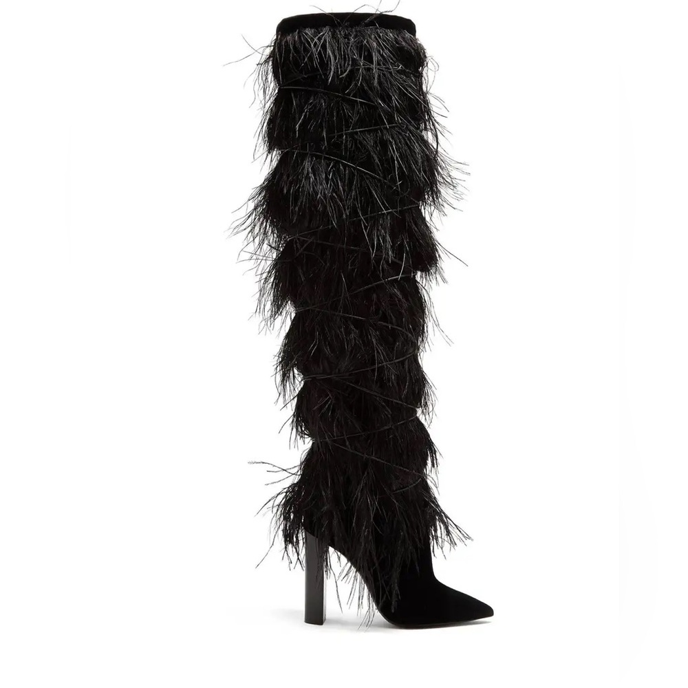 YSL Yetti Black Ostrich heeled Boot size 38